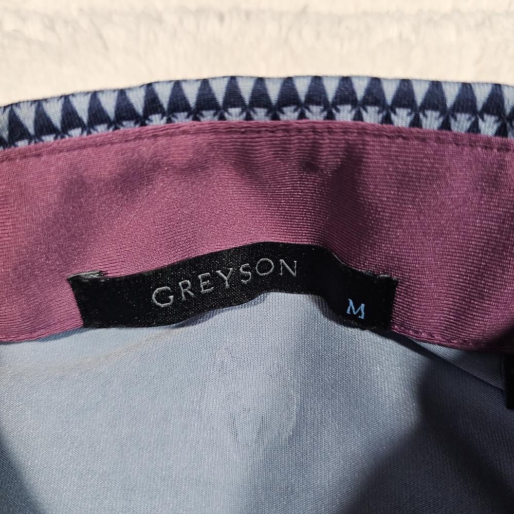 Greyson Maltese Blue Arrowhead Print Short Sleeve Polo Embroidered Mens M - Picture 5 of 11